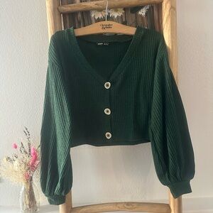 SHEIN Green Cropped Blouse with Puff Sleeves